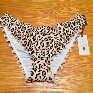 Shade & Shore Women’s Leopard Ruffle Cheeky Bikini Bottom - Sz Large - NWT!